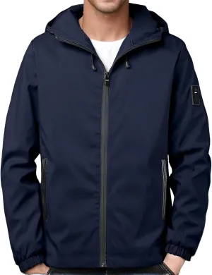 evzosrz Mens Windbreaker Jackets Lightweight Softshell Hooded Jacket Zip Waterproof Casual Outdoor Coat with Hidden Pockets