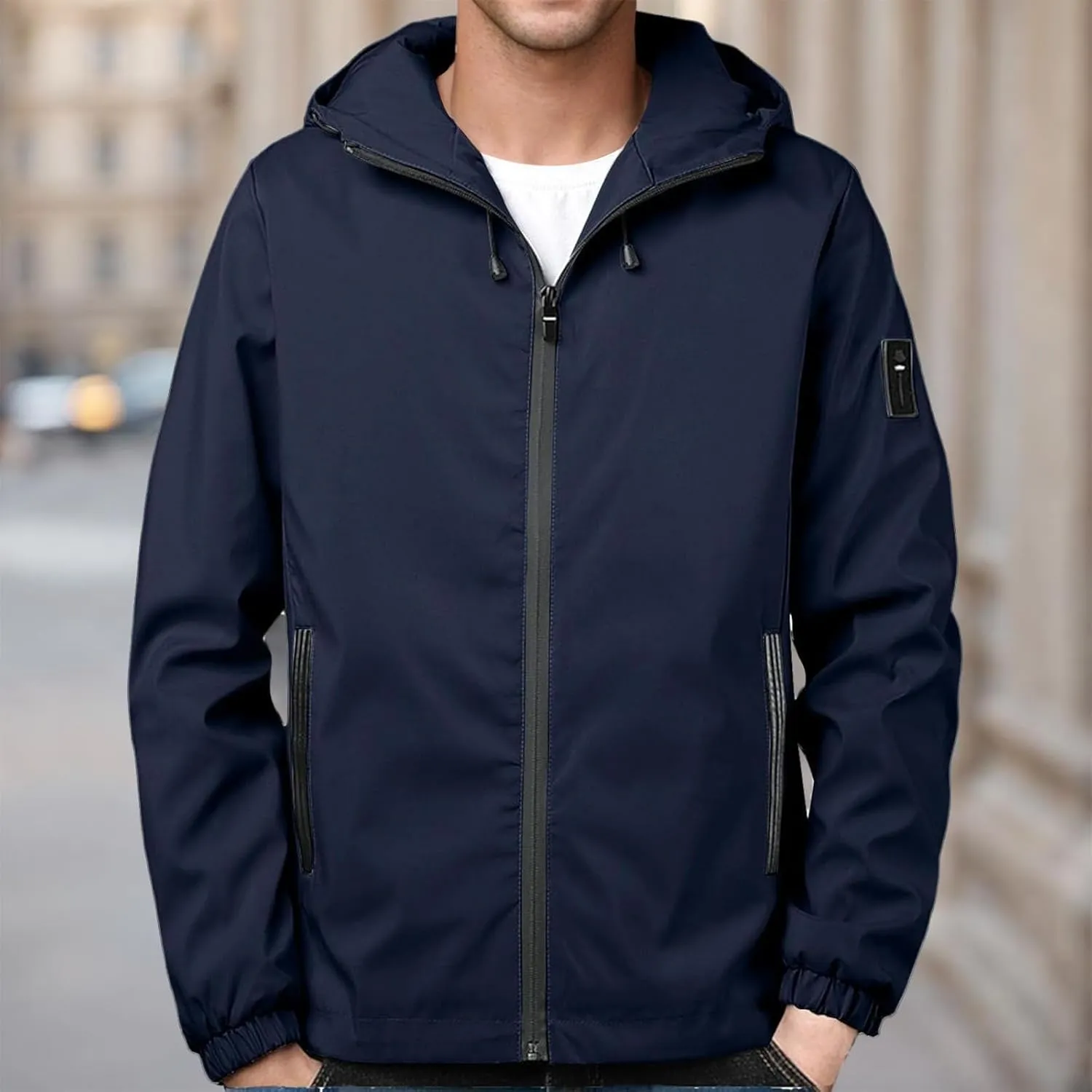 evzosrz Mens Windbreaker Jackets Lightweight Softshell Hooded Jacket Zip Waterproof Casual Outdoor Coat with Hidden Pockets
