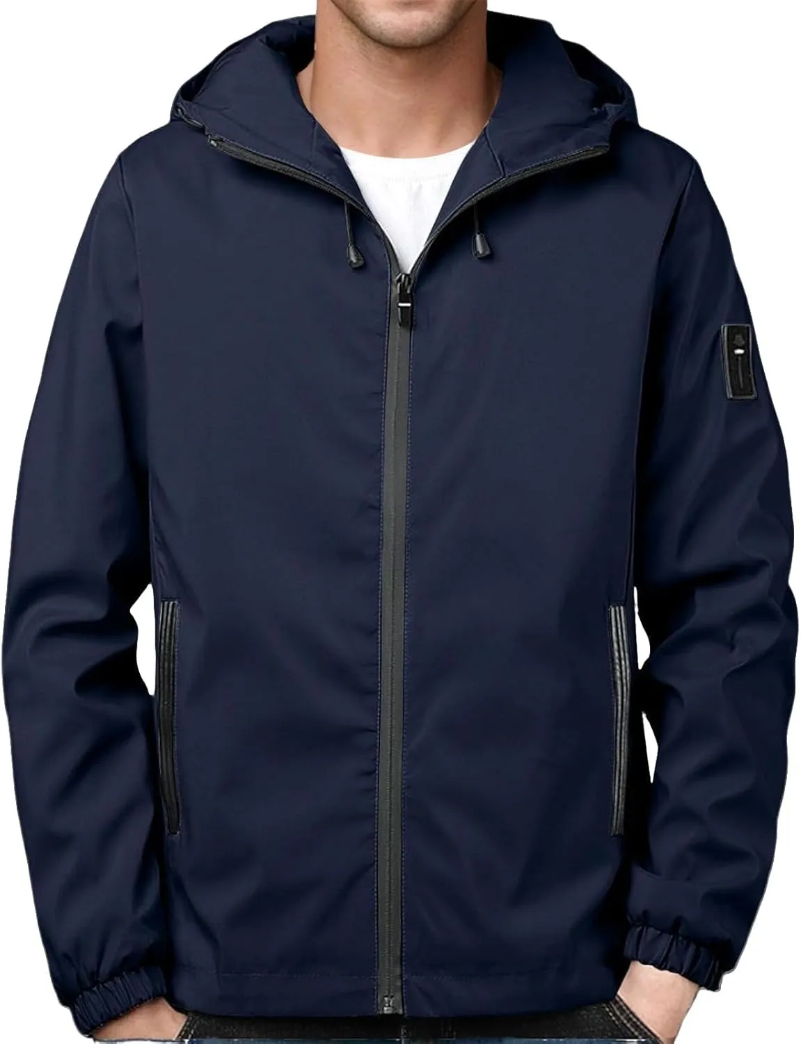 evzosrz Mens Windbreaker Jackets Lightweight Softshell Hooded Jacket Zip Waterproof Casual Outdoor Coat with Hidden Pockets