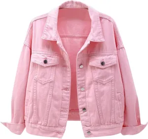 Jean Jacket For Women Trendy Womens Candy Color Denim Jacket Relaxed Fit Casual Jean Trucker Short Jackets For