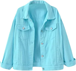 Jean Jacket For Women Trendy Womens Candy Color Denim Jacket Relaxed Fit Casual Jean Trucker Short Jackets For