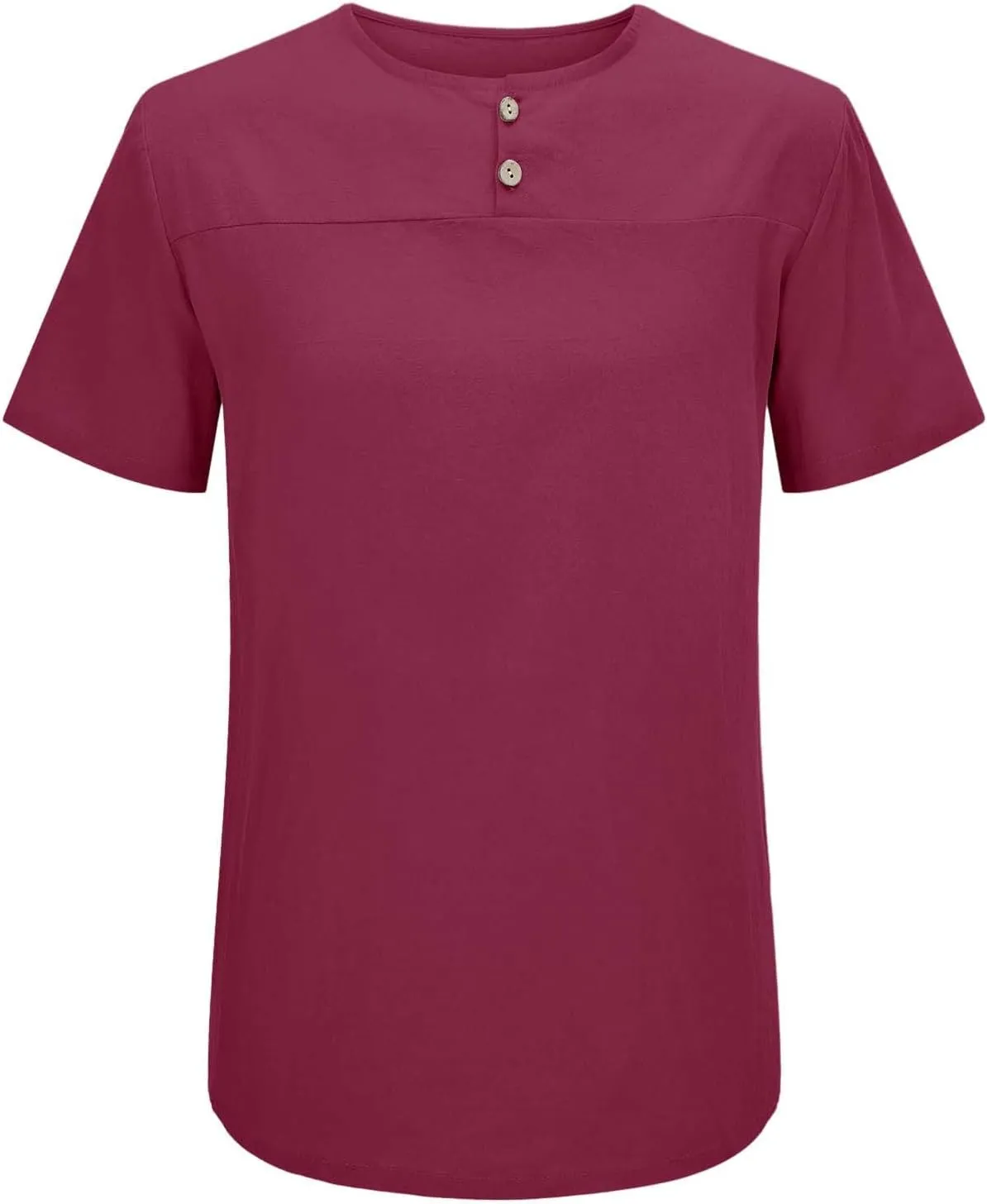 Linen Henley Shirt for Men Summer Solid Casual Trendy Tees Lightweight Breathable Athletic-Fit Button Up Beach Tops