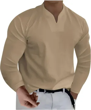 Long Sleeve T Shirt Men Big and Tall Oversized V Neck Fall Shirts Baggy Solid Shirts Big and Tall Fall Tshirts