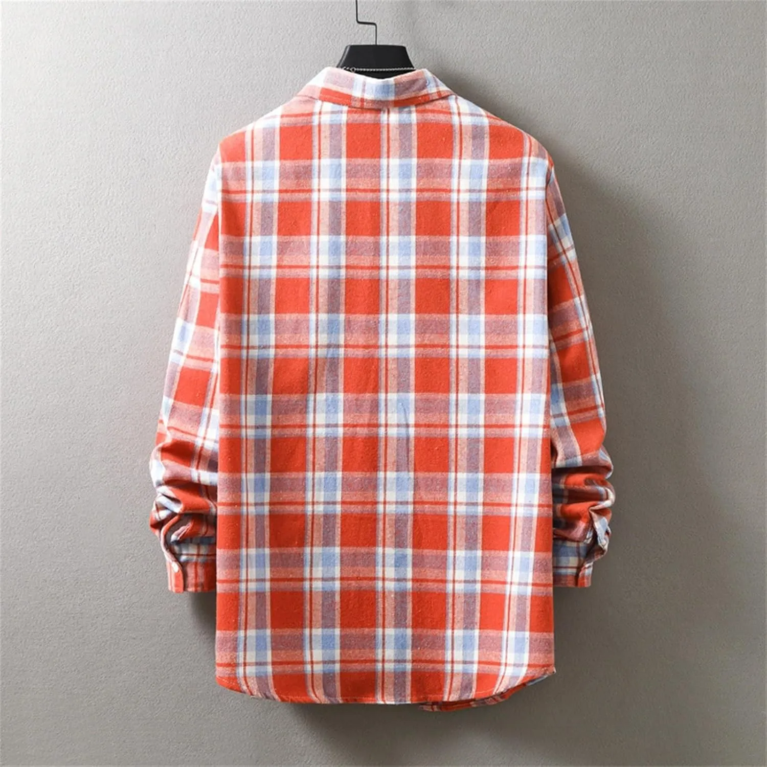 Men's Cotton Flannel Shirt Jacket Long Sleeve Button Down Plaid Shirt Color Block Lightweight Outdoor Camp Shirts