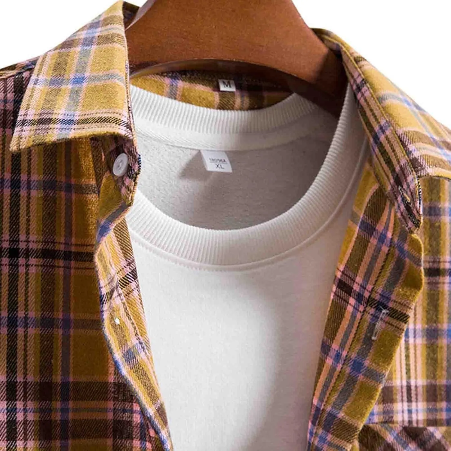 Men's Cotton Flannel Shirt Jacket Long Sleeve Button Down Plaid Shirt Color Block Lightweight Outdoor Camp Shirts