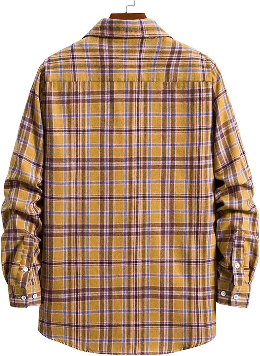 Men's Cotton Flannel Shirt Jacket Long Sleeve Button Down Plaid Shirt Color Block Lightweight Outdoor Camp Shirts