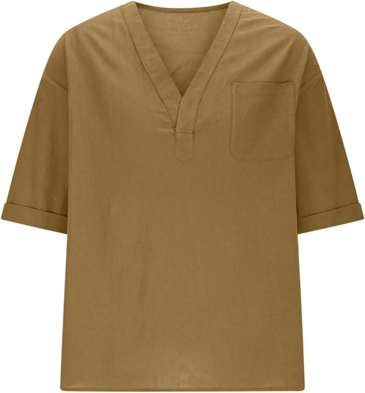 Mens Linen Shirt, Summer Lightweight Short Sleeve V-Neck Beach Yoga Top Casual Baggy Hippie Henley T Shirts Blouse