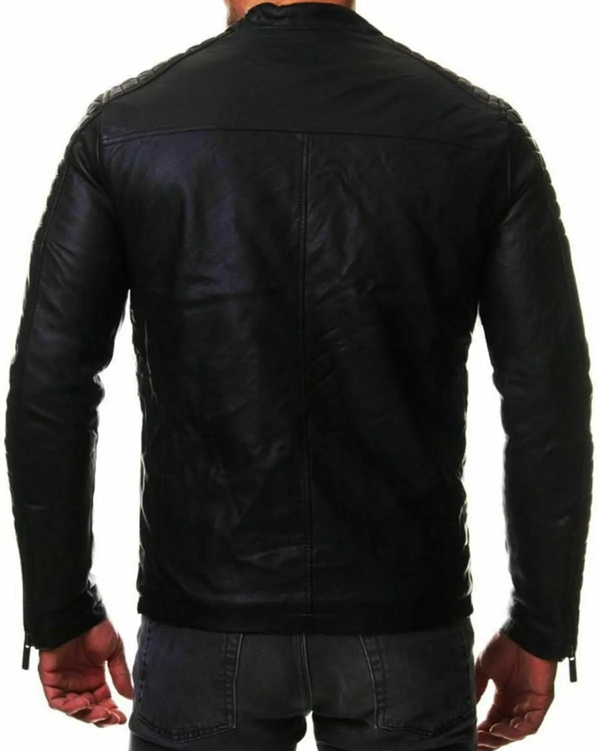 Mens Motorcycle Jacket Casual Slim Fit PU Leather Banded Collar Zipper Jacket Winter Spring Stylish Biker Jacket Coat