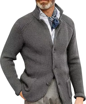 Mens Sweater Blazer Long Sleeve Fall Winter Fleece Jacket Casual Slim Fit Daily Button Down Knitted Cardigan Coat