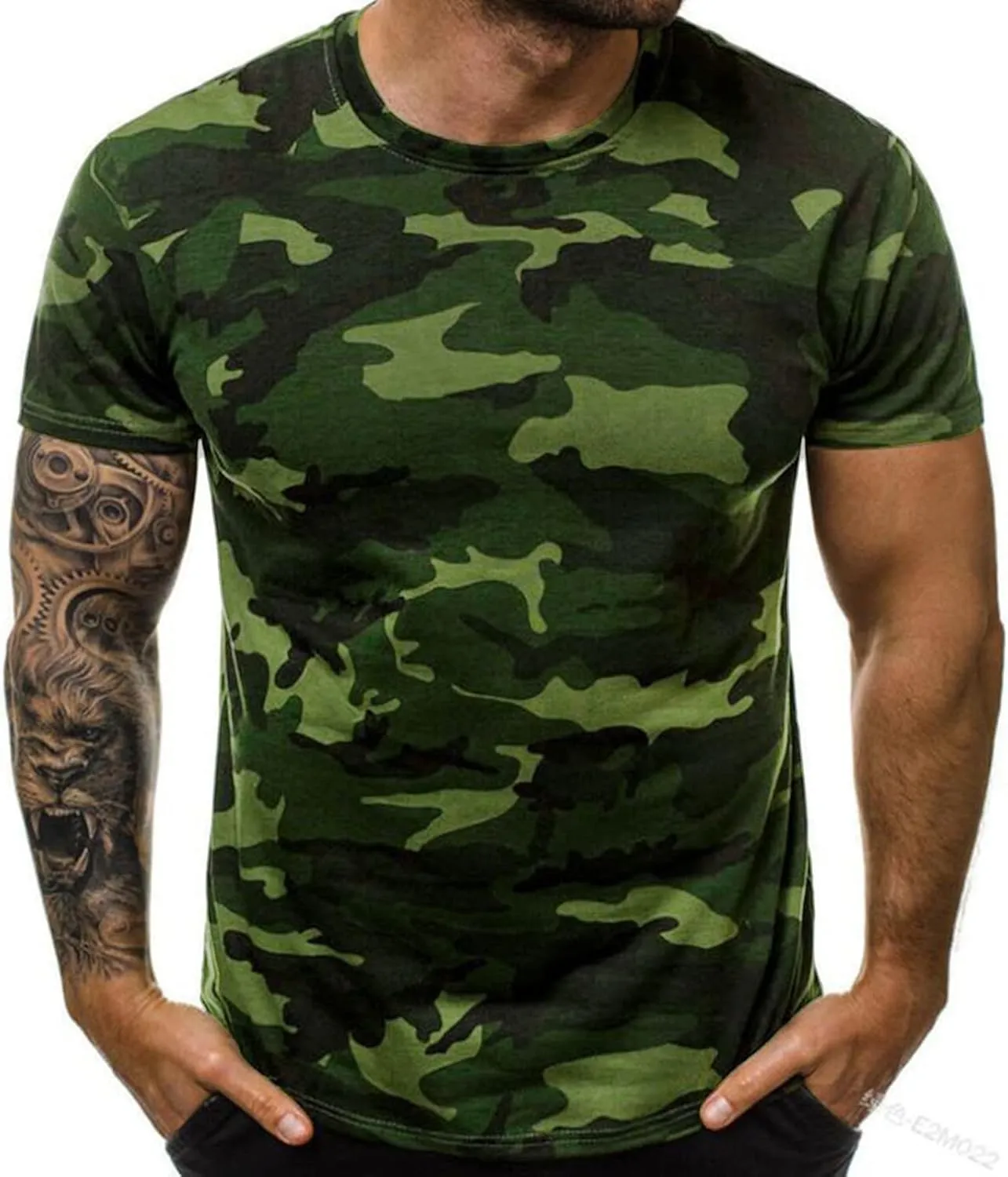 RTRDE Men's Casual T Shirts for Man Camouflage T-Shirt Sports Fitness Short Sleeve Military Camo Crewneck Shirts, XL-5XL