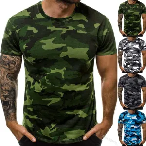 RTRDE Men's Casual T Shirts for Man Camouflage T-Shirt Sports Fitness Short Sleeve Military Camo Crewneck Shirts, XL-5XL