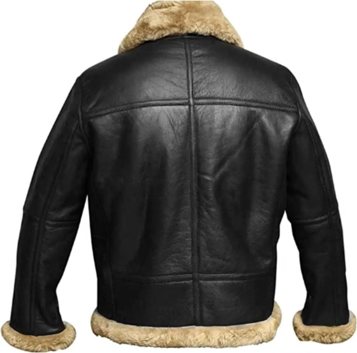 Sheepskin Leather Jacket Men Aviator Shearling B3 Bomber Jacket PU Zip Up Moto Biker Coat Thick Winter Fur Coat Outwear