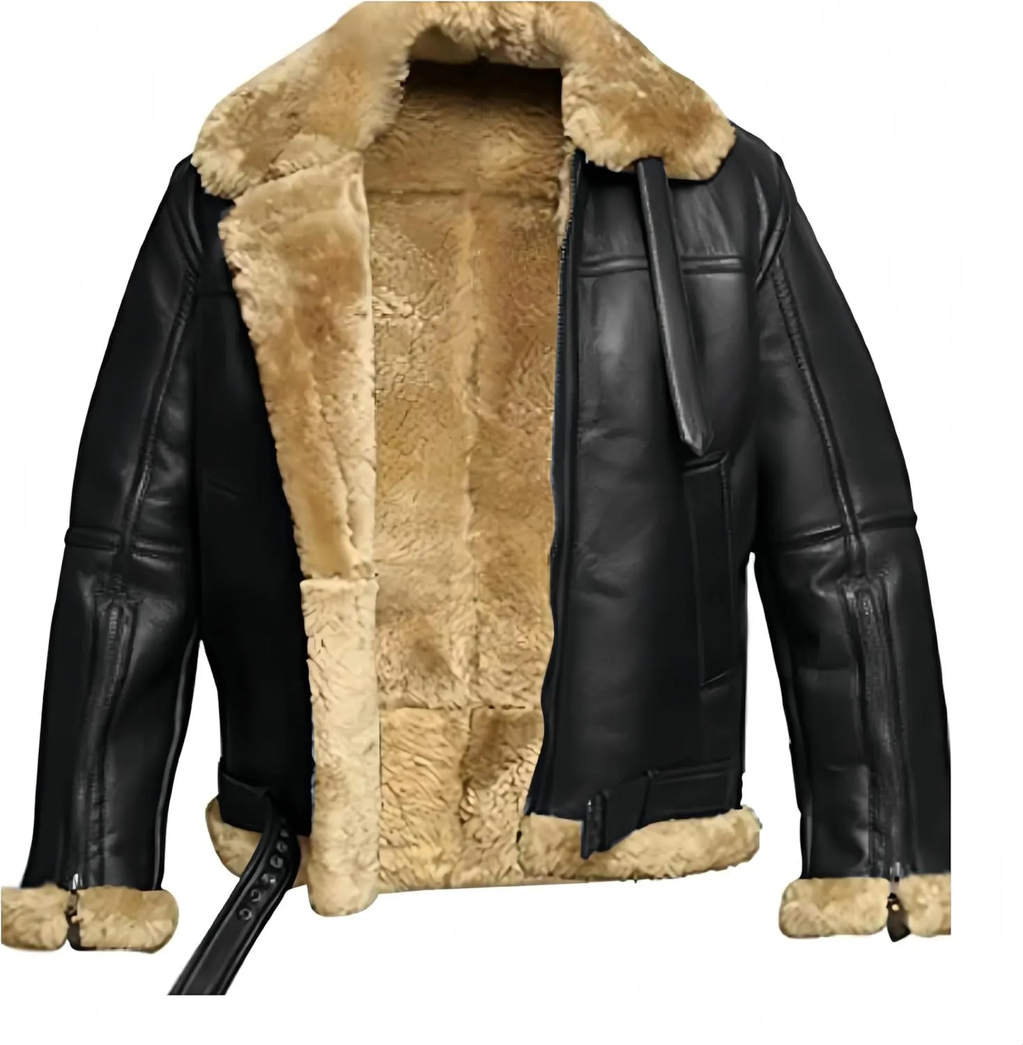 Sheepskin Leather Jacket Men Aviator Shearling B3 Bomber Jacket PU Zip Up Moto Biker Coat Thick Winter Fur Coat Outwear