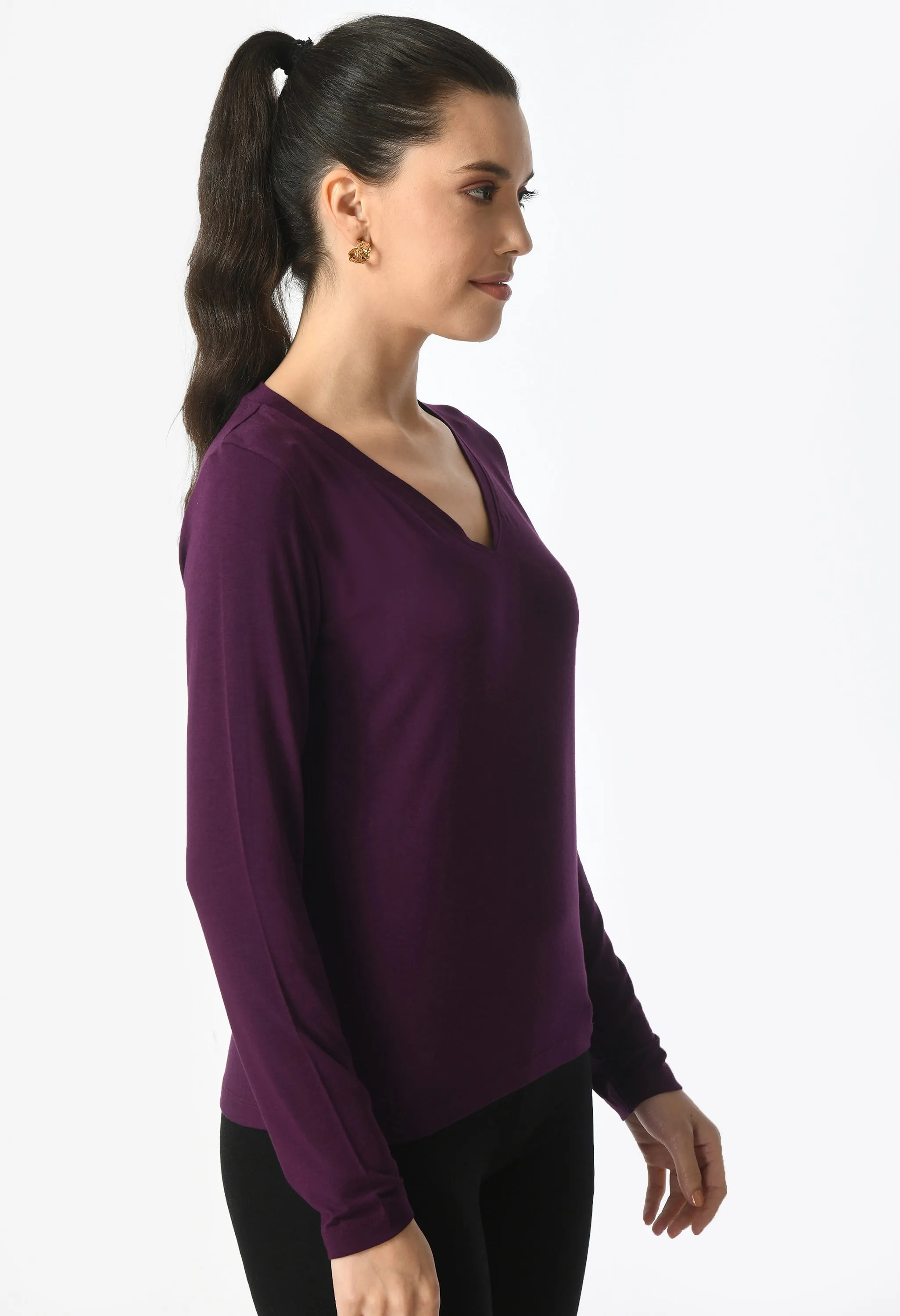 V-Neck Long Sleeve T-Shirt  #6004