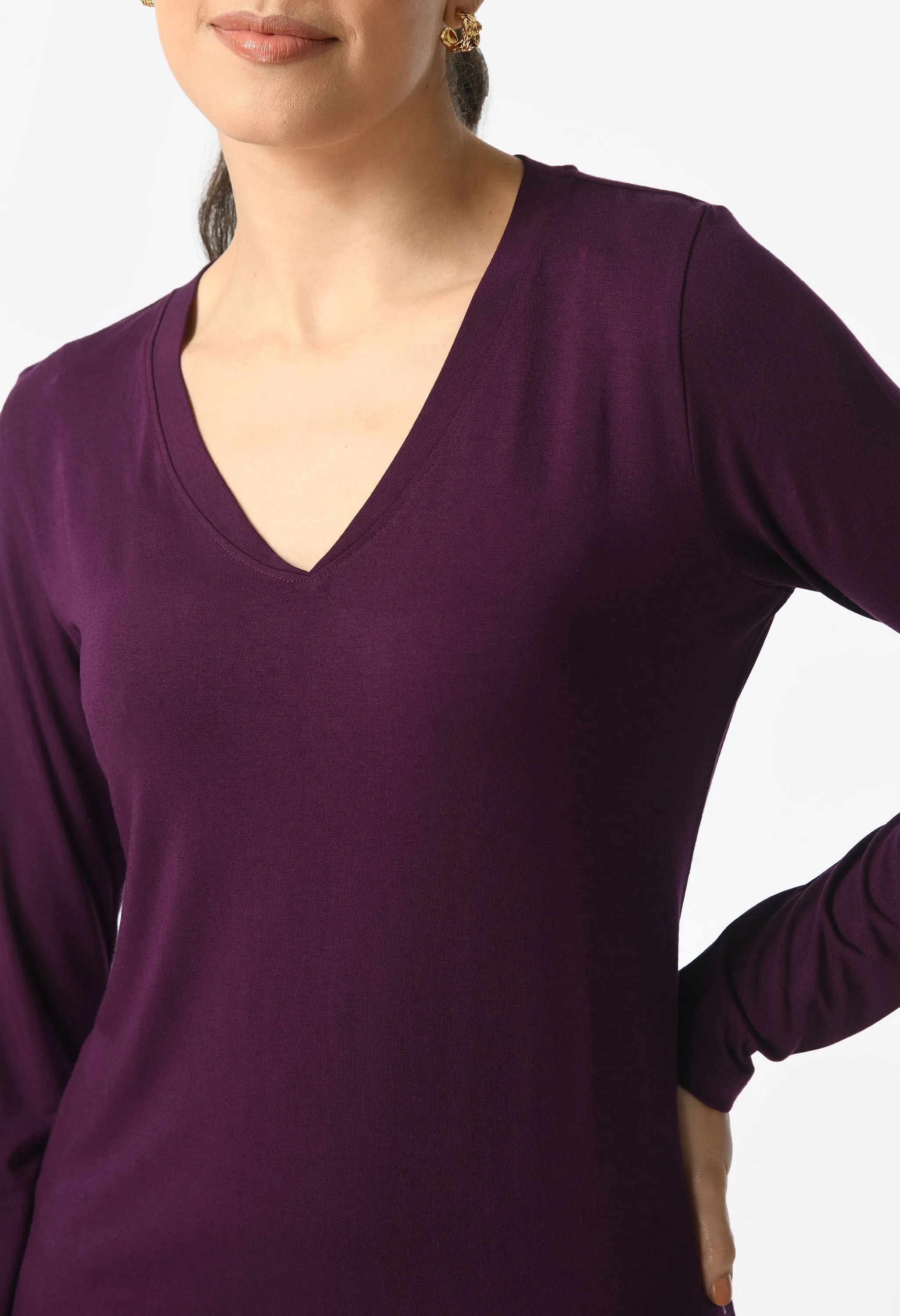 V-Neck Long Sleeve T-Shirt  #6004
