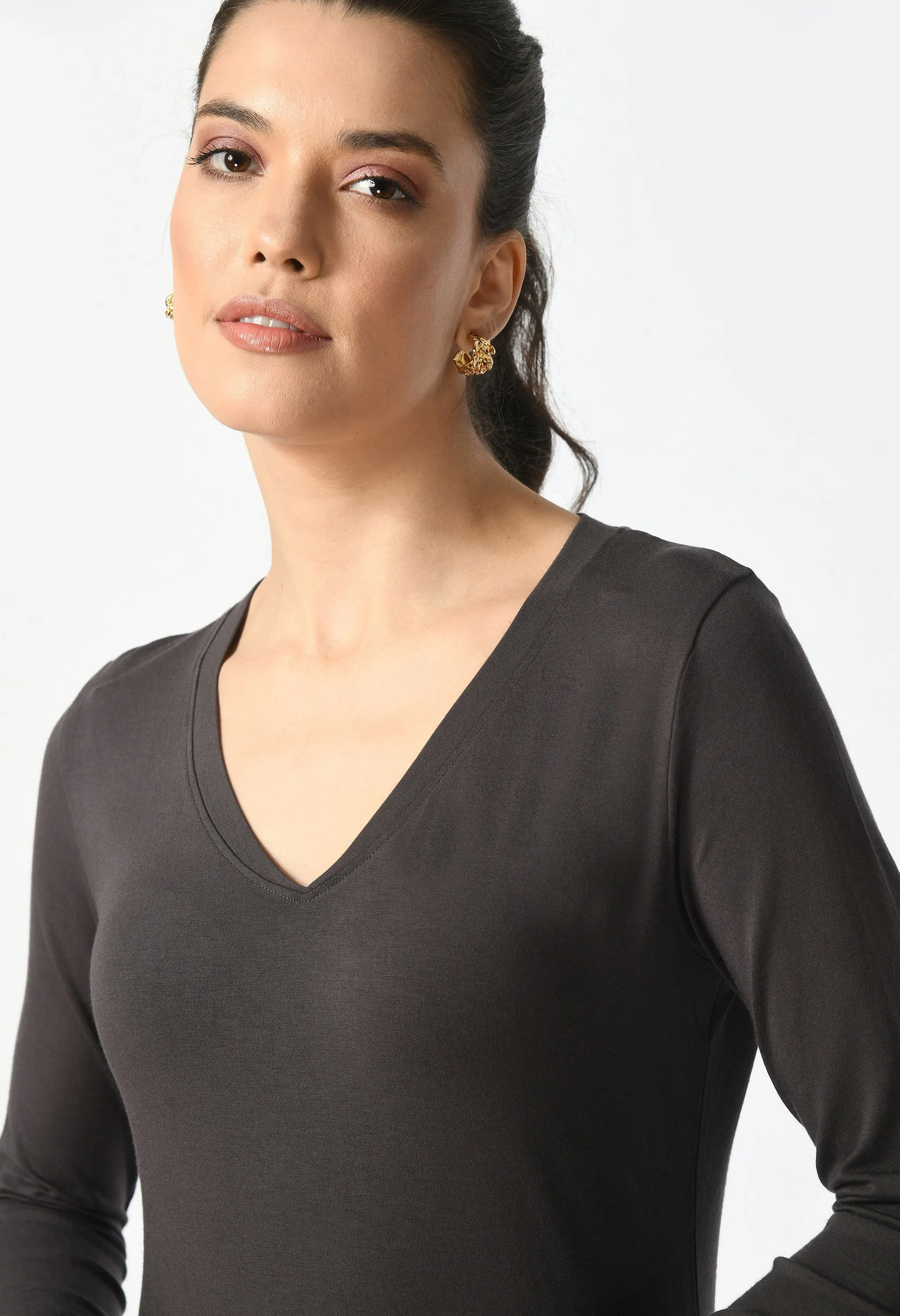 V-Neck Long Sleeve T-Shirt  #6004