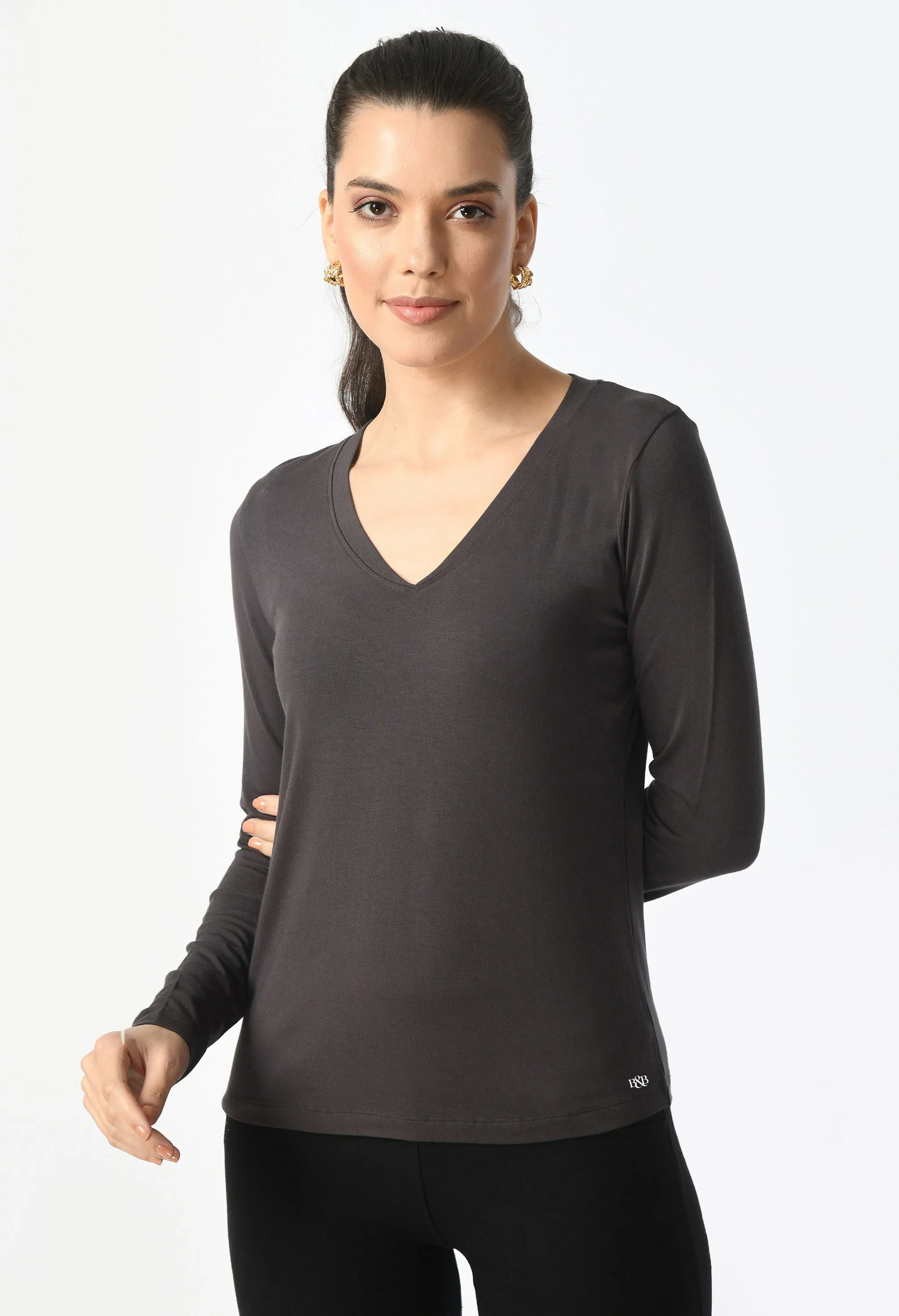 V-Neck Long Sleeve T-Shirt  #6004
