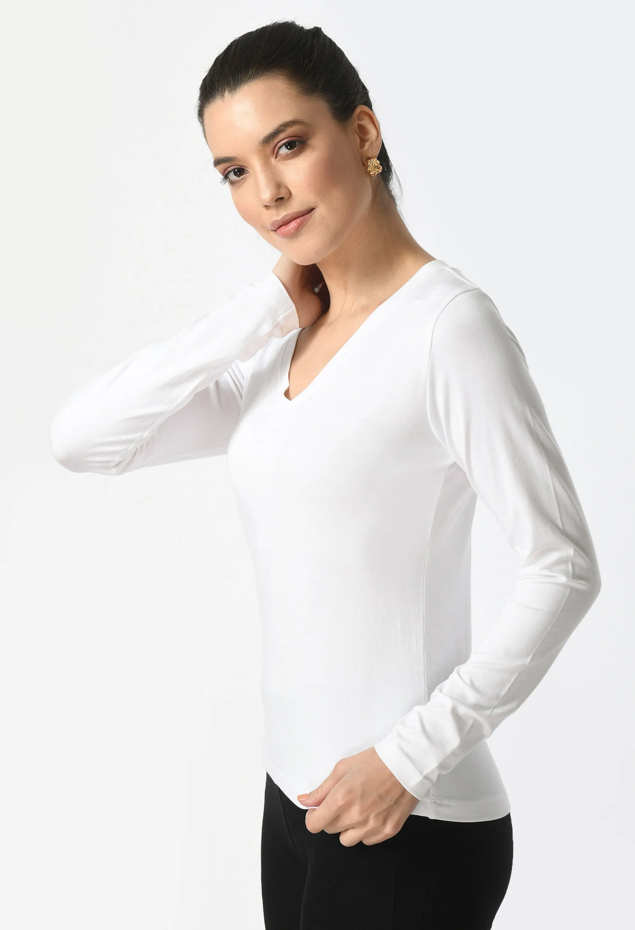 V-Neck Long Sleeve T-Shirt  #6004