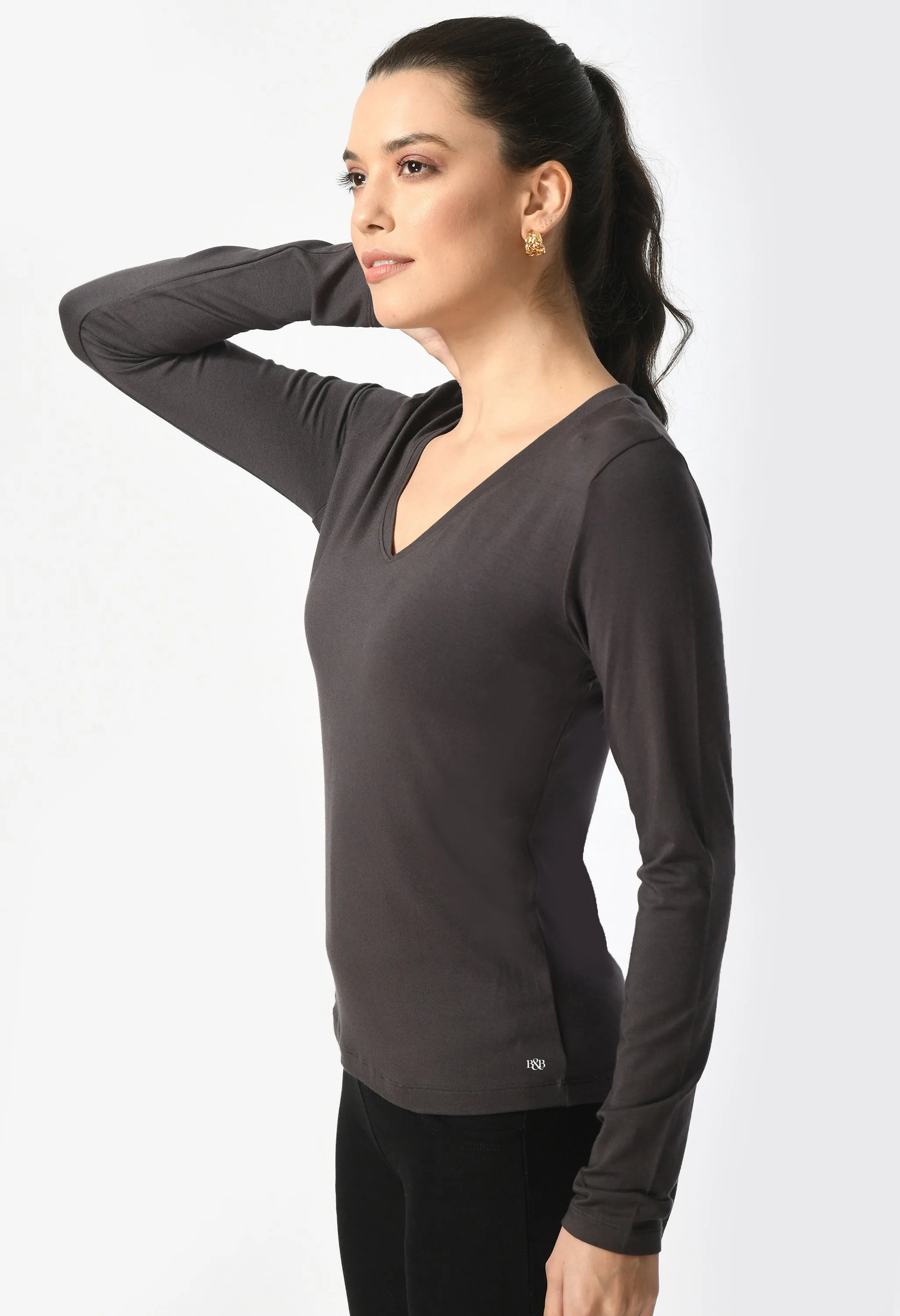 V-Neck Long Sleeve T-Shirt  #6004