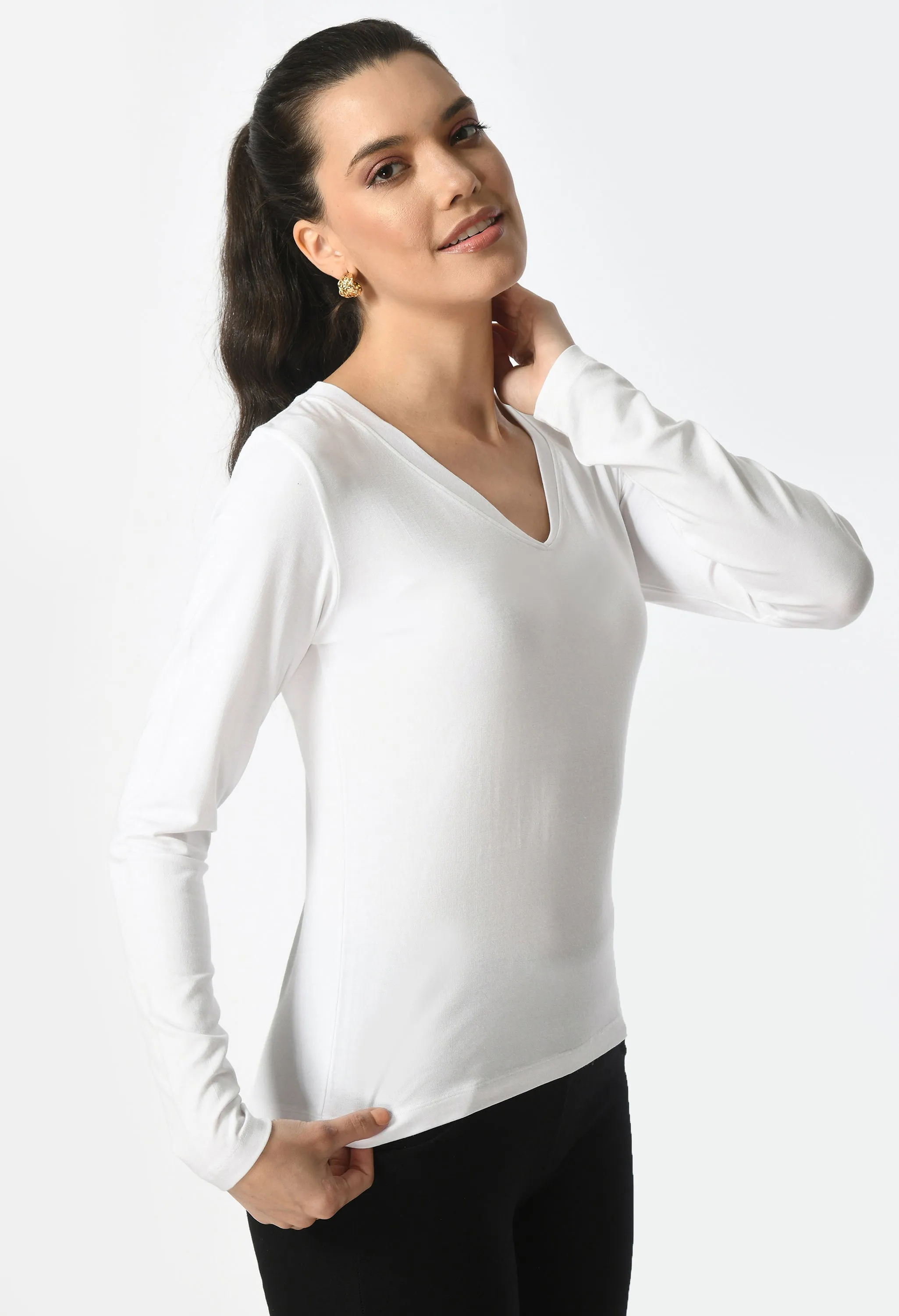 V-Neck Long Sleeve T-Shirt  #6004