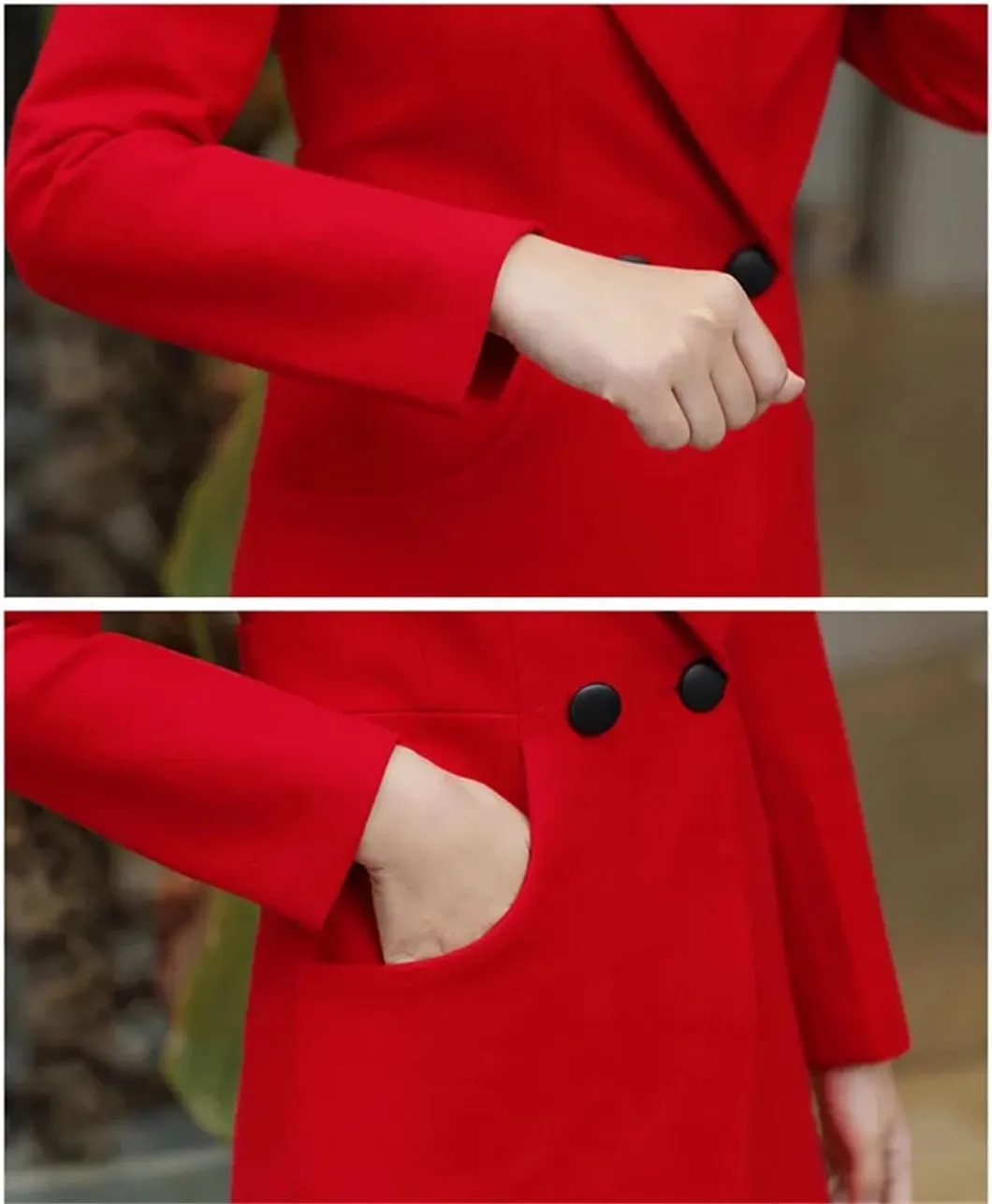 Vsadsau Women's Blended Wool Coat Autumn And Winter Lapel Solid Color Double-Breasted Jacket