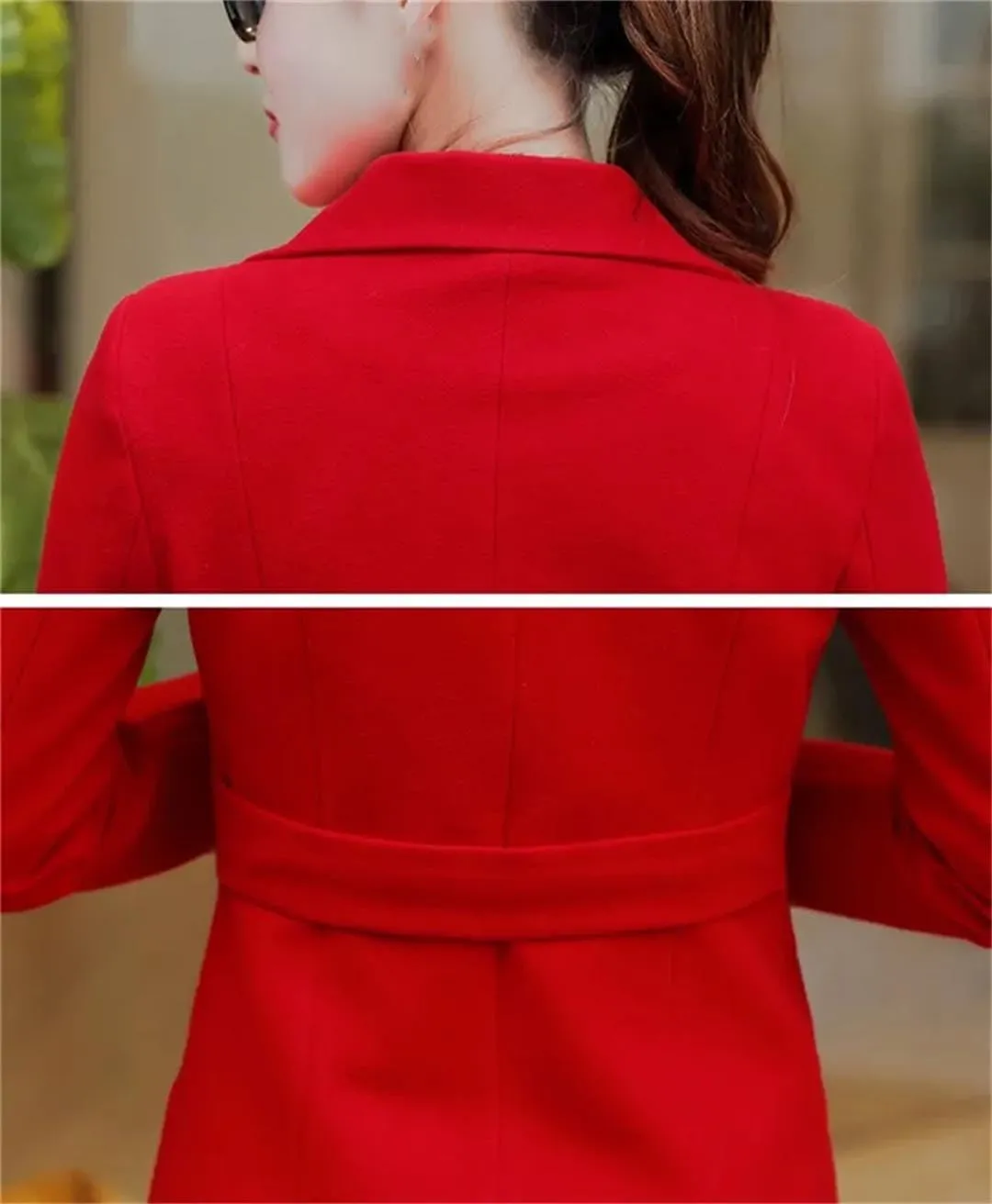 Vsadsau Women's Blended Wool Coat Autumn And Winter Lapel Solid Color Double-Breasted Jacket