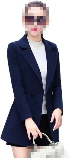 Vsadsau Women's Blended Wool Coat Autumn And Winter Lapel Solid Color Double-Breasted Jacket