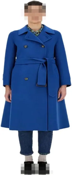 Vsadsau Women's Wool Blend Coat Autumn And Winter Double Breasted Long Solid Color Lapel Jacket