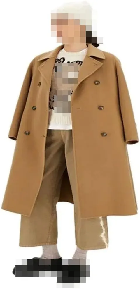 Vsadsau Women's Wool Blend Coat Autumn And Winter Double Breasted Long Solid Color Lapel Jacket