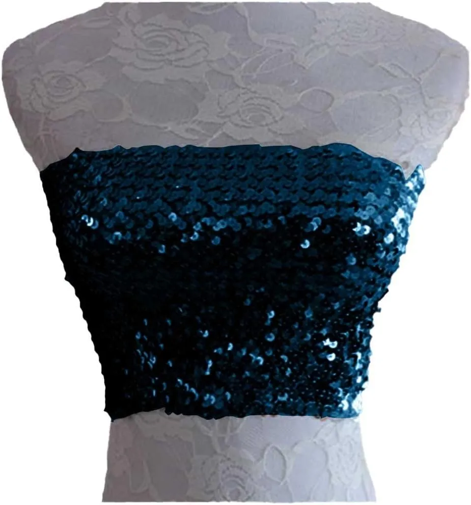Women Sparkly Sequin Tube Top Stretchy Sleeveless Mermaid Crop Strapless Metallic Sexy Bra Top for Party Clubwear