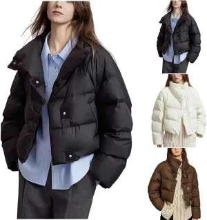 Women's Winter Cropped Puffer Jacket Coats Button Quilted Short Padded down Jackets Warm Soft Oversized Outwear Coats